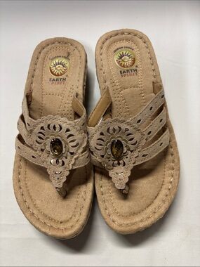 Earth Spirit Taupe Floral Jewel Thong Sandals